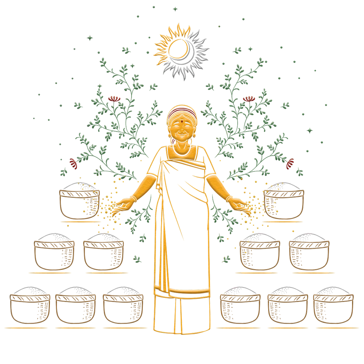 Folk art figure with floral motifs representing solid-state fermentation